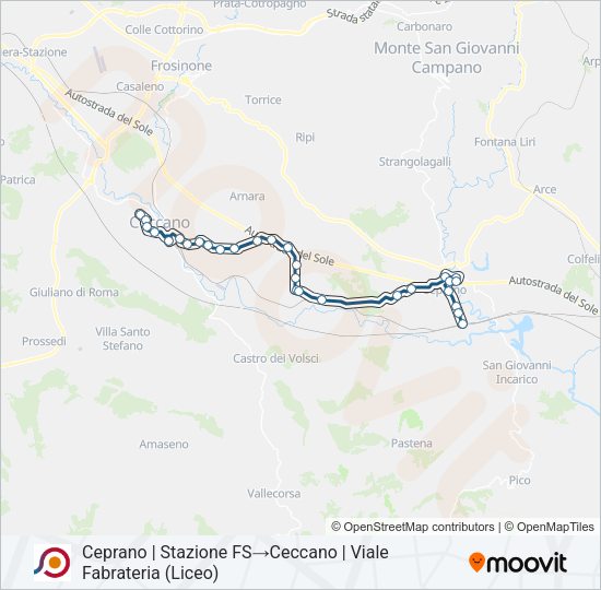 Percorso linea bus COTRAL