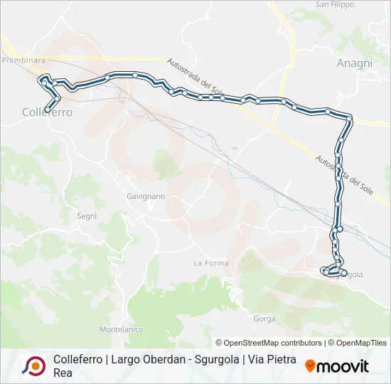 Percorso linea bus COTRAL