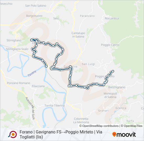 Percorso linea bus COTRAL