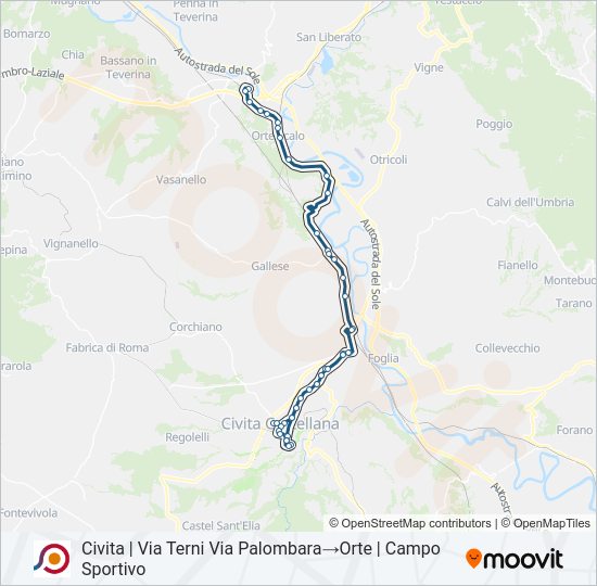 Percorso linea bus COTRAL