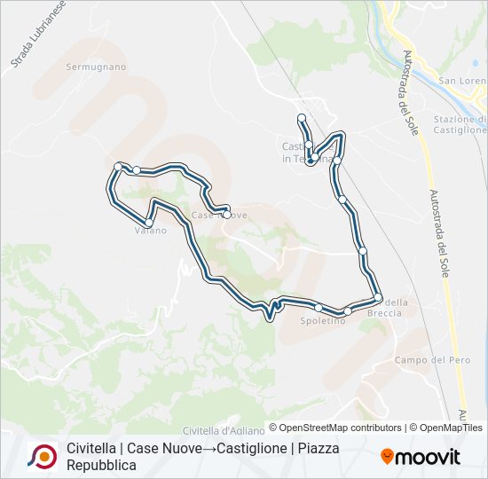 Percorso linea bus COTRAL