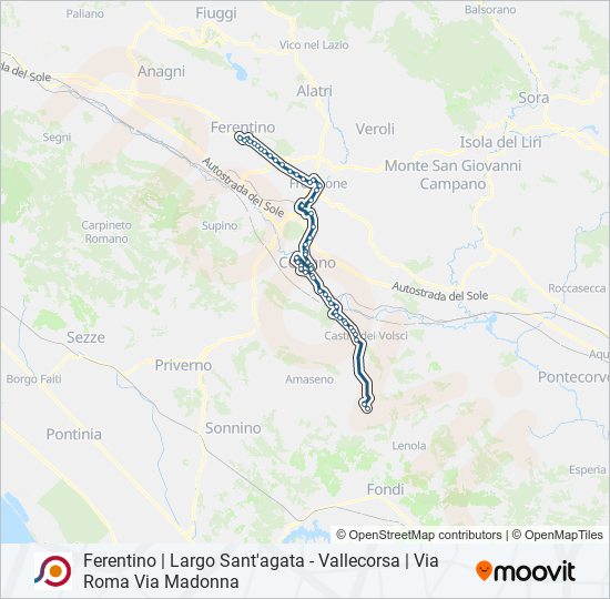 Percorso linea bus COTRAL