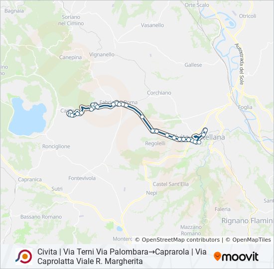 Percorso linea bus COTRAL