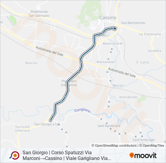 Percorso linea bus COTRAL