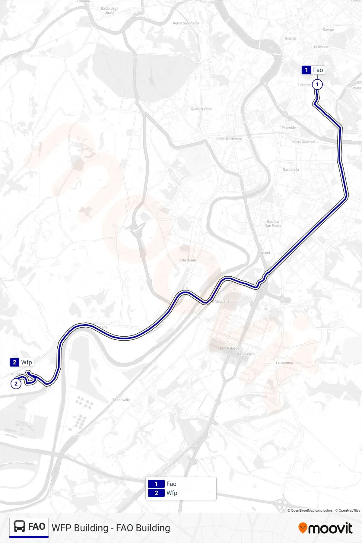 FAO bus Line (WFP) route and stops on a map