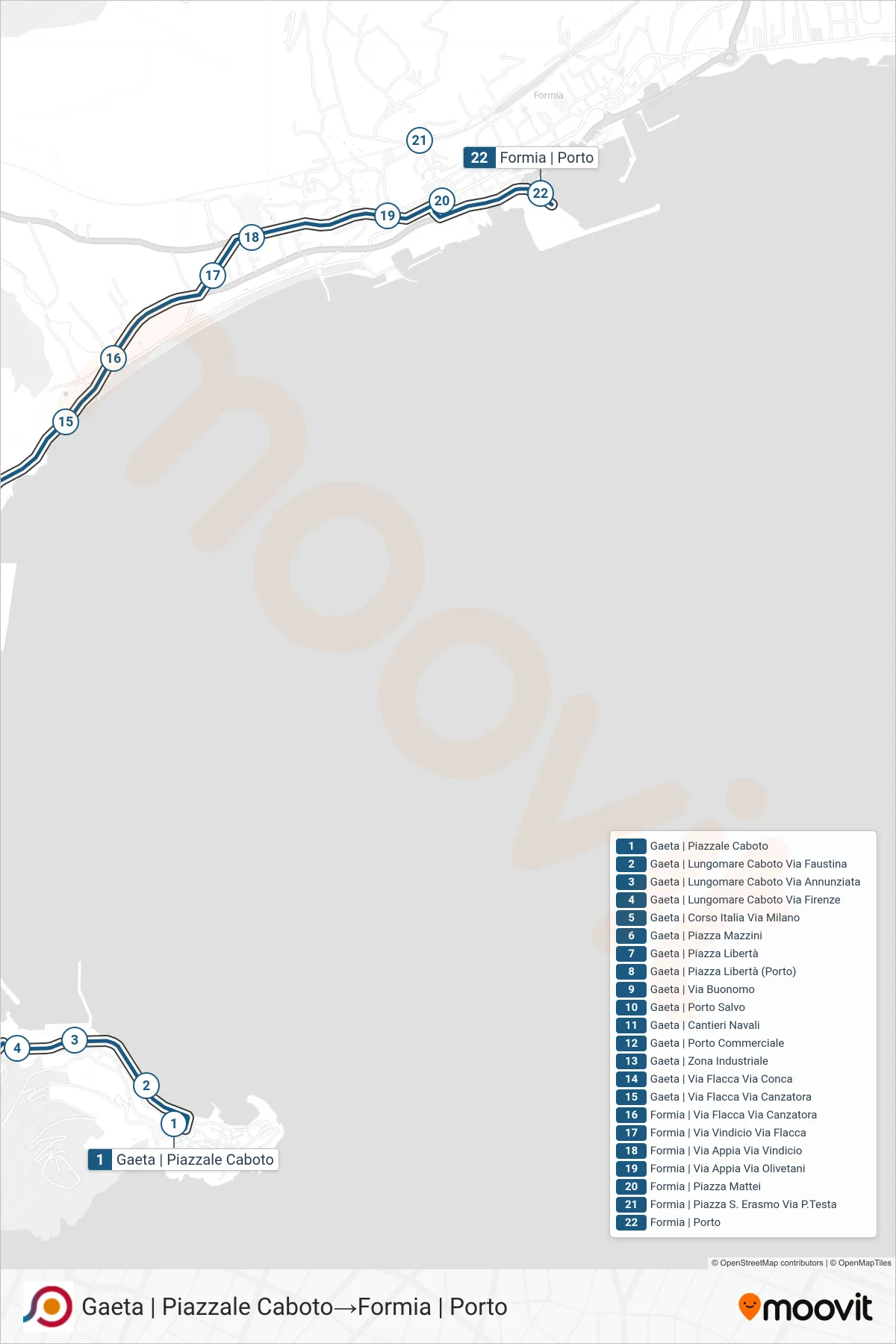 Linea COTRAL bus (Gaeta | Piazzale Caboto→Formia | Porto) - Percorsi e fermate sulla mappa
