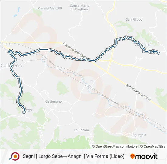Percorso linea bus COTRAL
