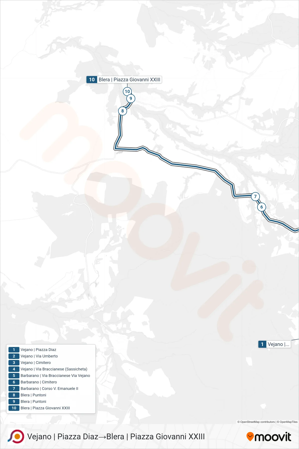 Linea COTRAL bus (Vejano | Piazza Diaz→Blera | Piazza Giovanni XXIII) - Percorsi e fermate sulla mappa