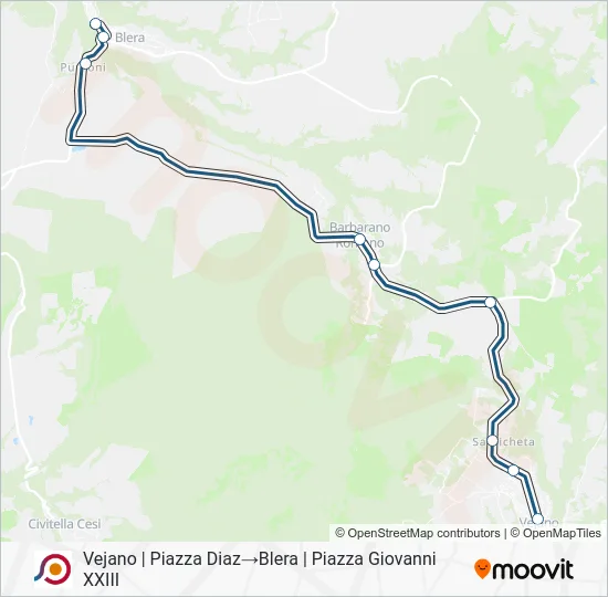Percorso linea bus COTRAL