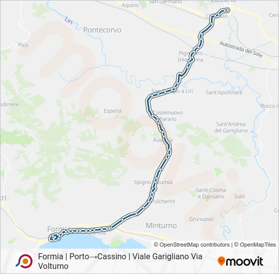 Percorso linea bus COTRAL