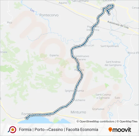 Percorso linea bus COTRAL