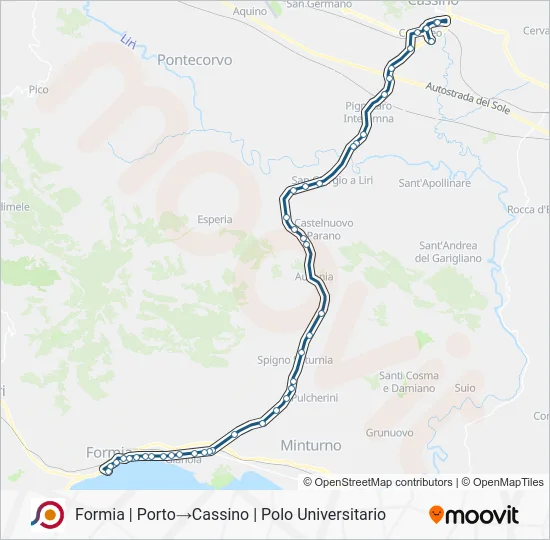 Percorso linea bus COTRAL