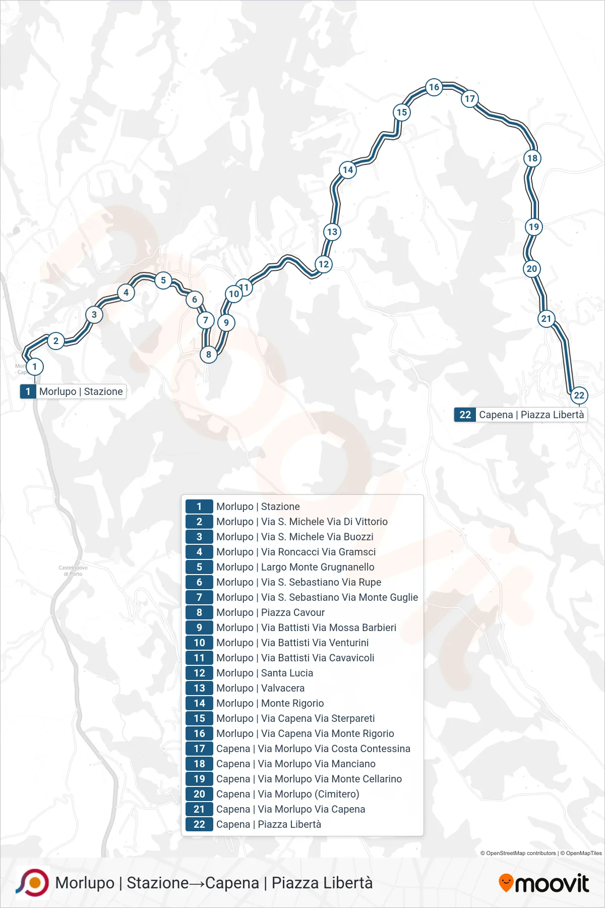 Linea COTRAL bus (Morlupo | Stazione→Capena | Piazza Libertà) - Percorsi e fermate sulla mappa