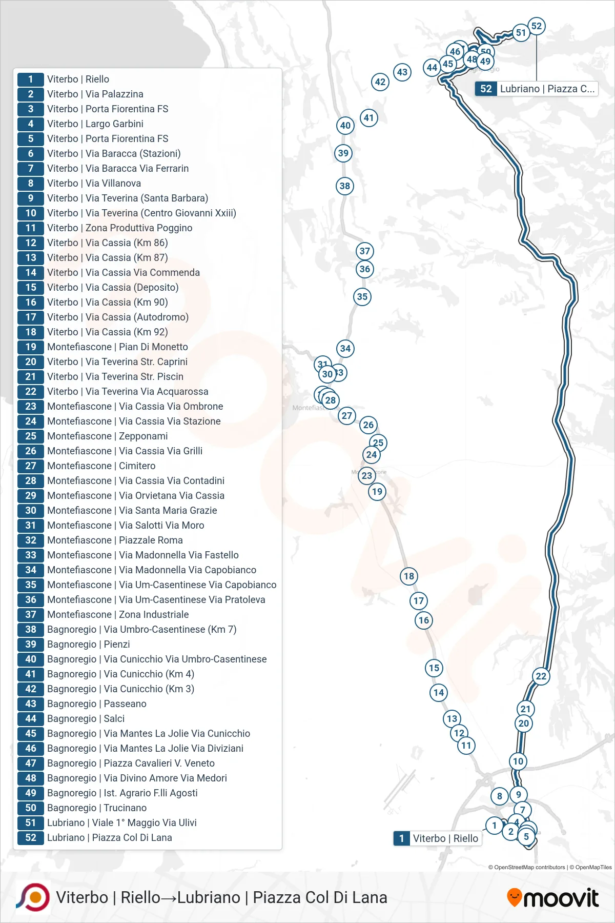 Linea COTRAL bus (Viterbo | Riello→Lubriano | Piazza Col Di Lana) - Percorsi e fermate sulla mappa