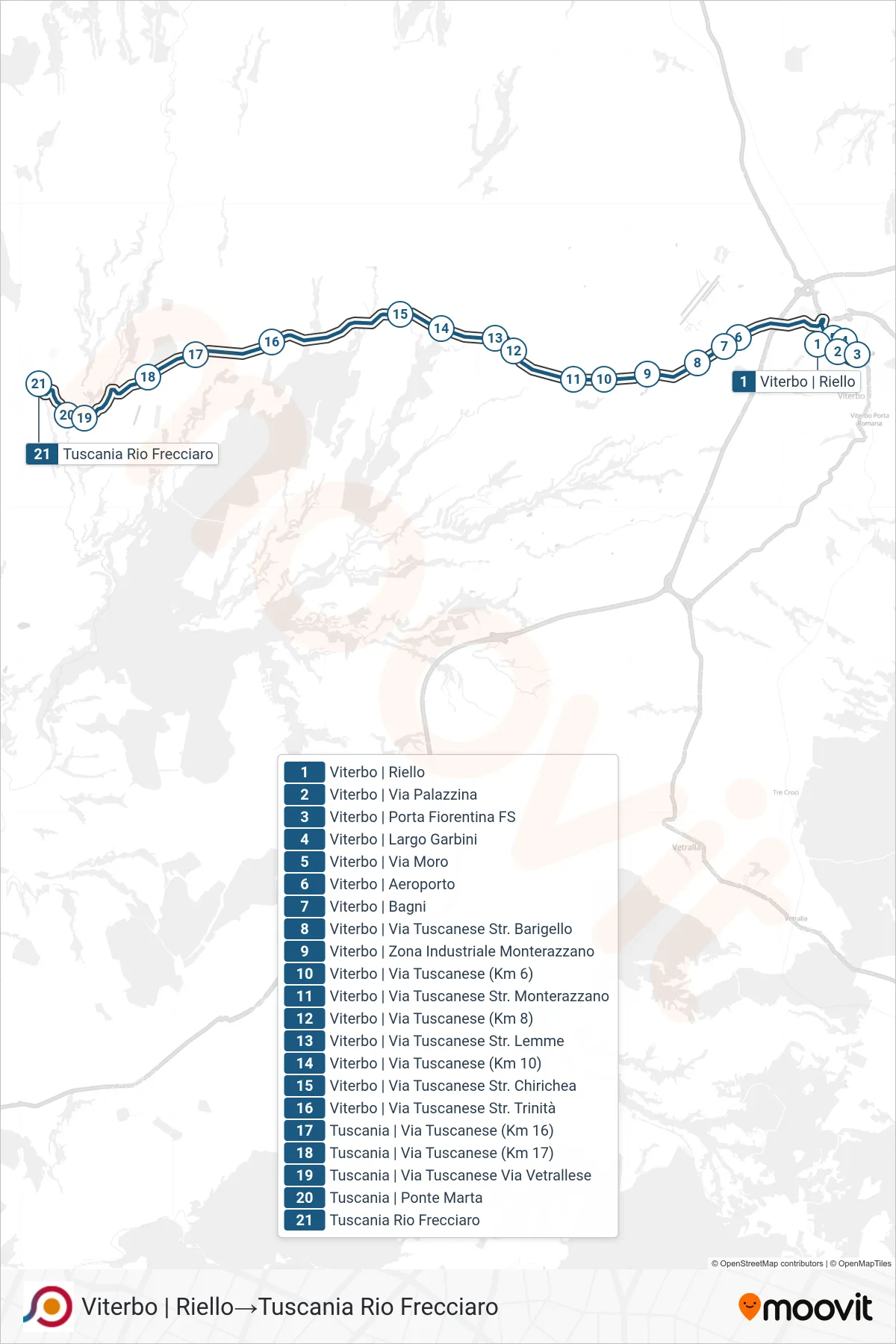 Linea COTRAL bus (Viterbo | Riello→Tuscania Rio Frecciaro) - Percorsi e fermate sulla mappa