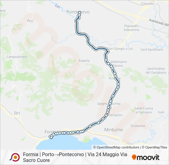 Percorso linea bus COTRAL