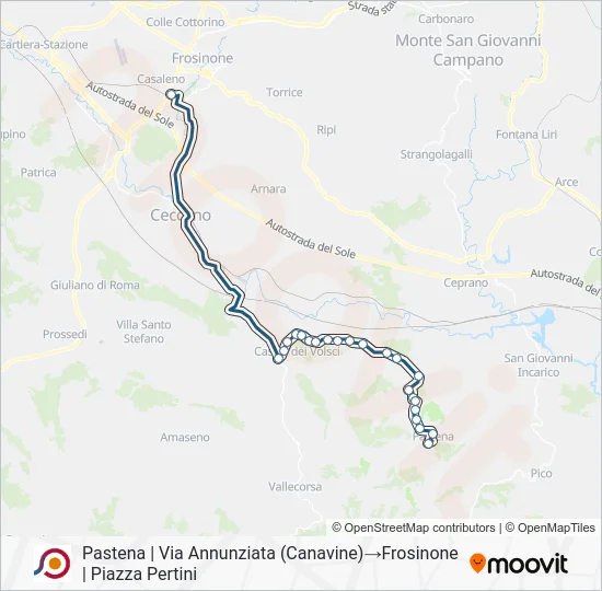 Percorso linea bus COTRAL
