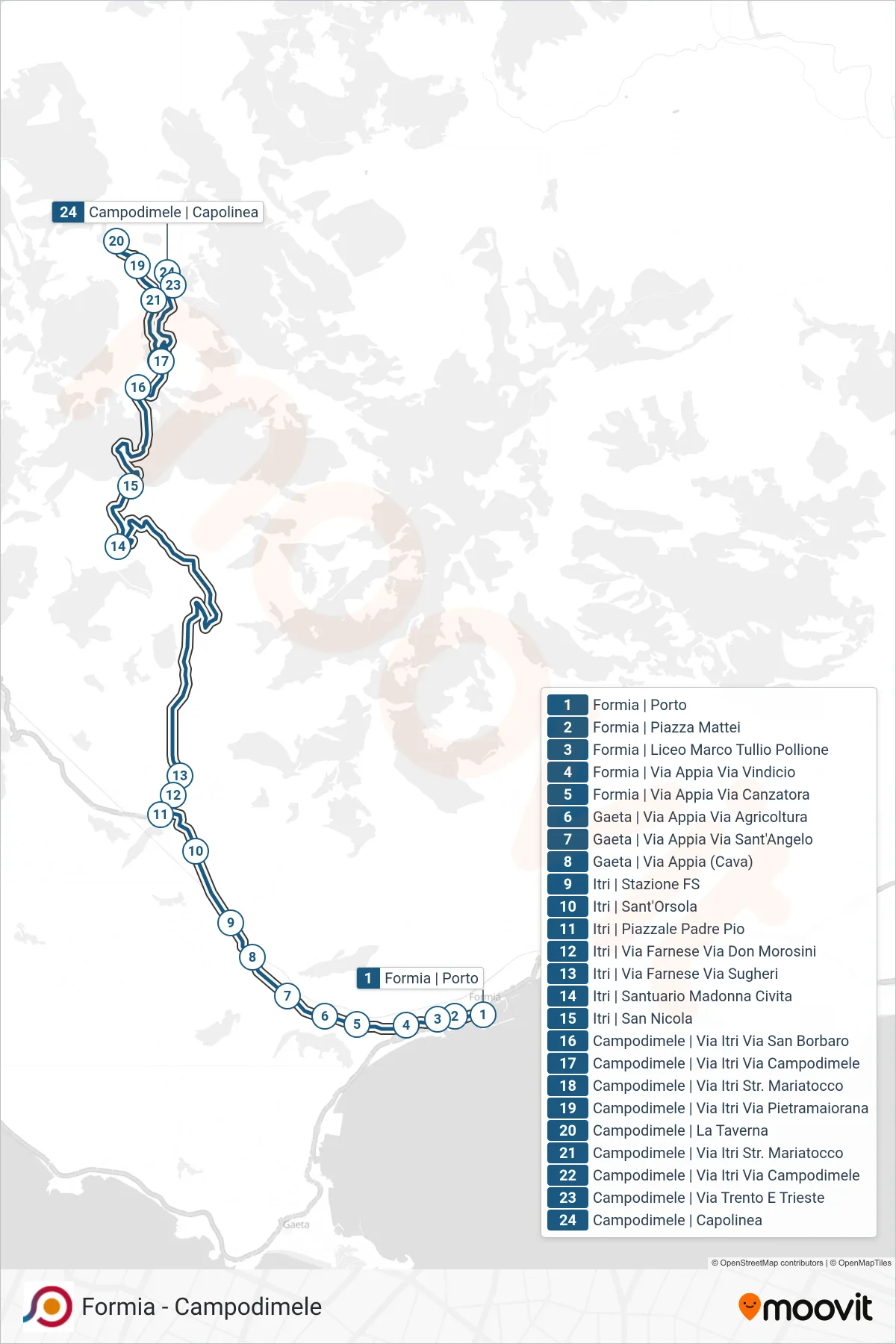 Linea COTRAL bus (Formia | Porto→Campodimele | Capolinea) - Percorsi e fermate sulla mappa