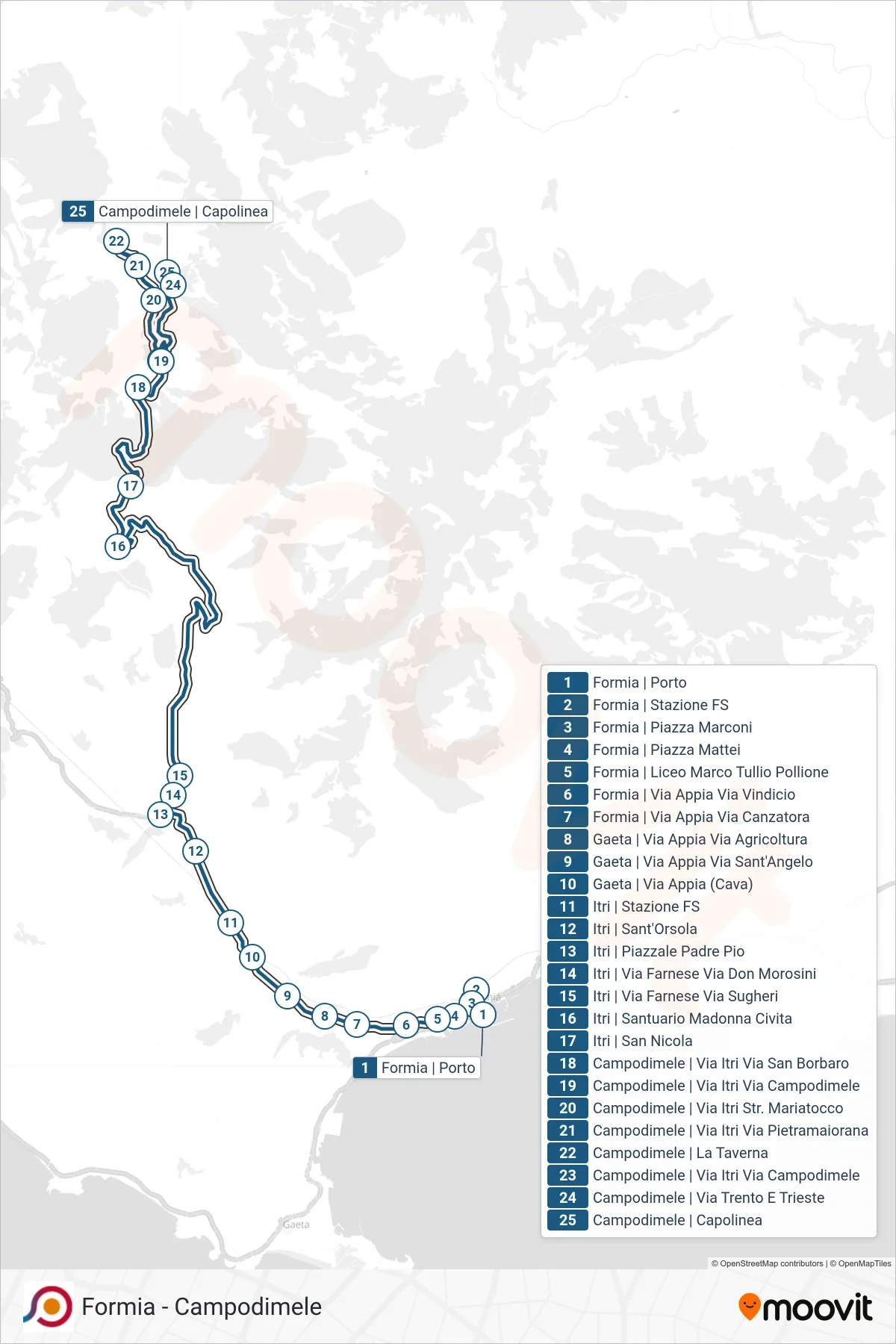 Linea COTRAL bus (Formia | Porto→Campodimele | Capolinea) - Percorsi e fermate sulla mappa