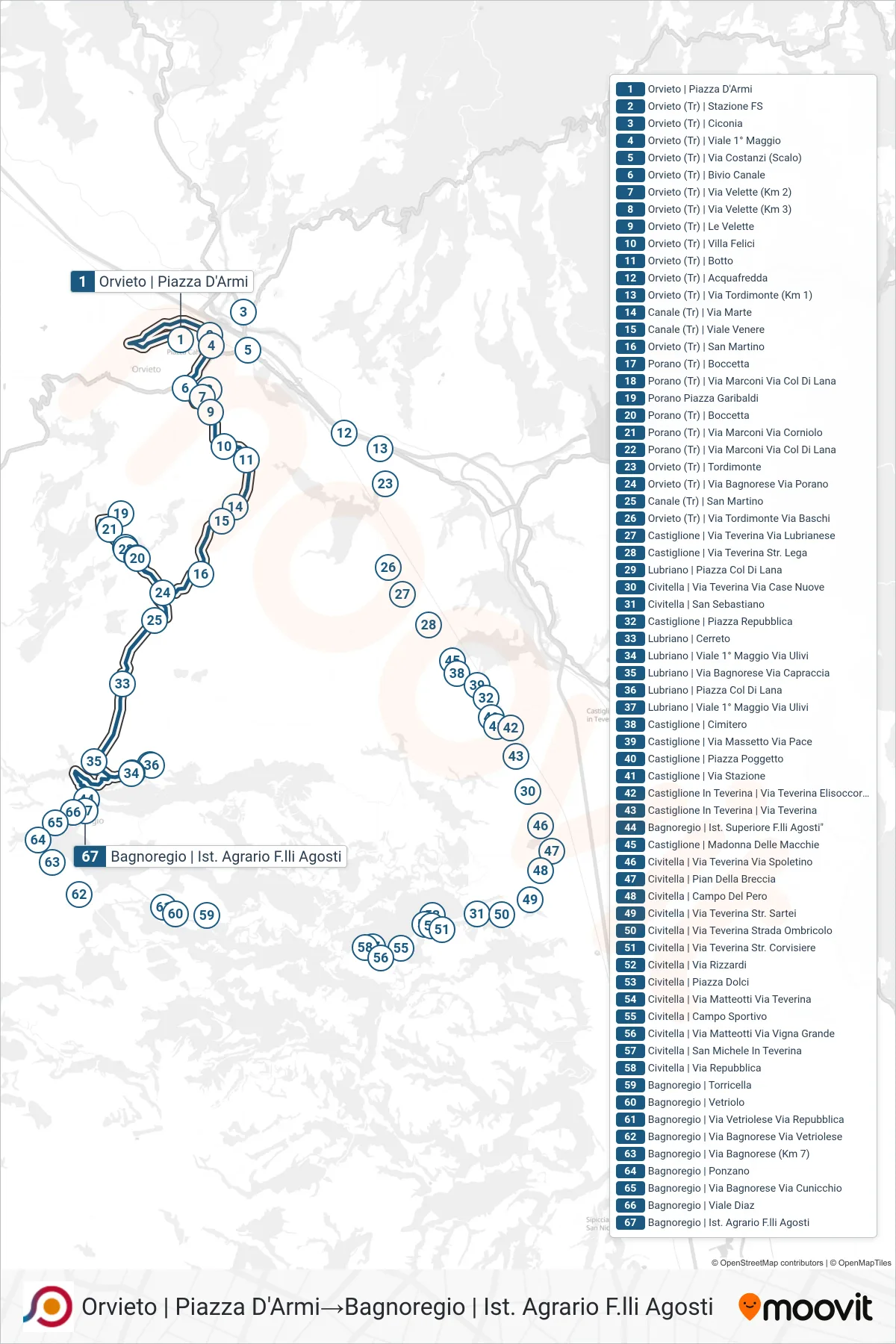 Linea COTRAL bus (Orvieto | Piazza D'Armi→Bagnoregio | Ist. Agrario F.lli Agosti) - Percorsi e fermate sulla mappa