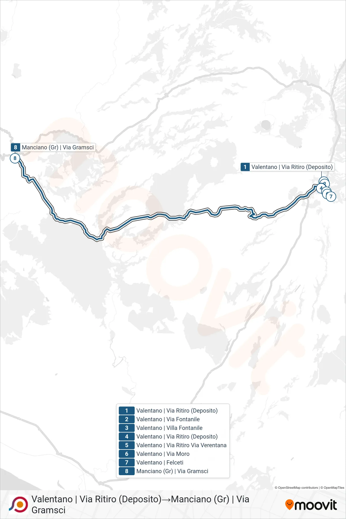 Linea COTRAL bus (Valentano | Via Ritiro (Deposito)→Manciano (Gr) | Via Gramsci) - Percorsi e fermate sulla mappa