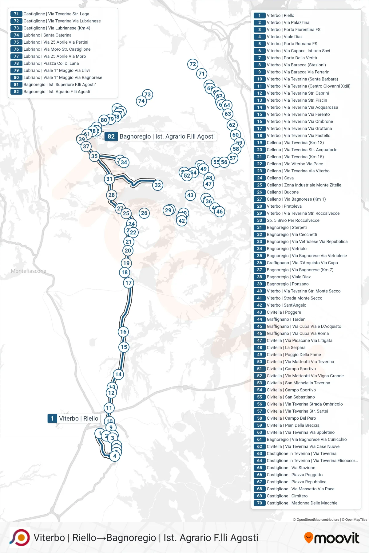 Linea COTRAL bus (Viterbo | Riello→Bagnoregio | Ist. Agrario F.lli Agosti) - Percorsi e fermate sulla mappa