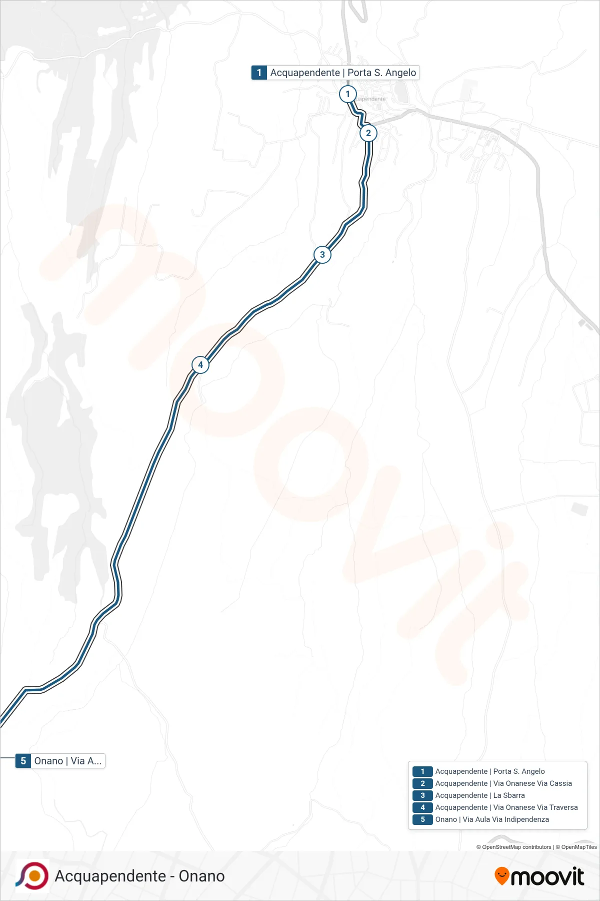 Linea COTRAL bus (Acquapendente | Porta S. Angelo→Onano | Via Aula Via Indipendenza) - Percorsi e fermate sulla mappa