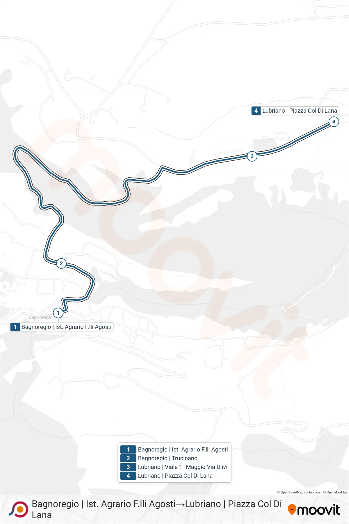 Linea COTRAL bus (Bagnoregio | Ist. Agrario F.lli Agosti→Lubriano | Piazza Col Di Lana) - Percorsi e fermate sulla mappa