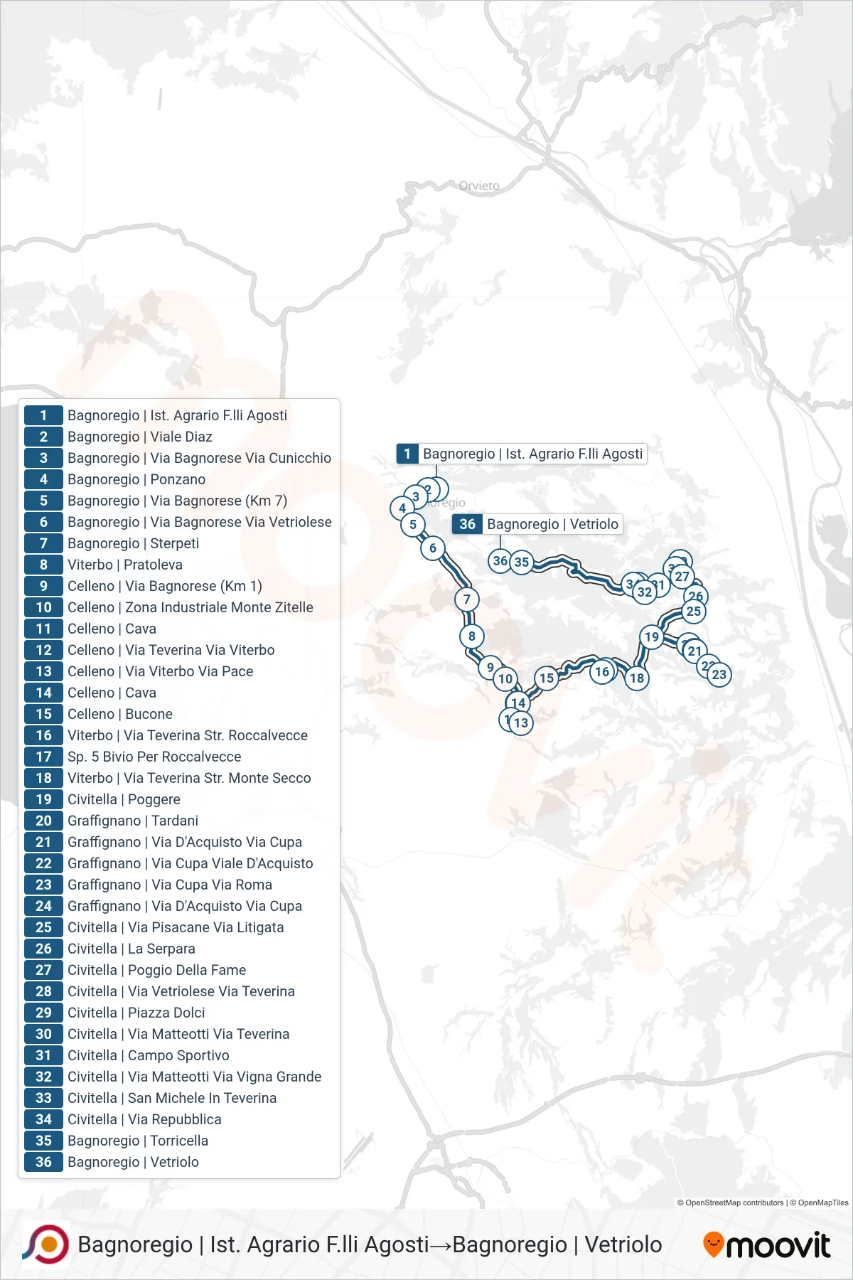 Linea COTRAL bus (Bagnoregio | Ist. Agrario F.lli Agosti→Bagnoregio | Vetriolo) - Percorsi e fermate sulla mappa