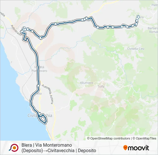Percorso linea bus COTRAL