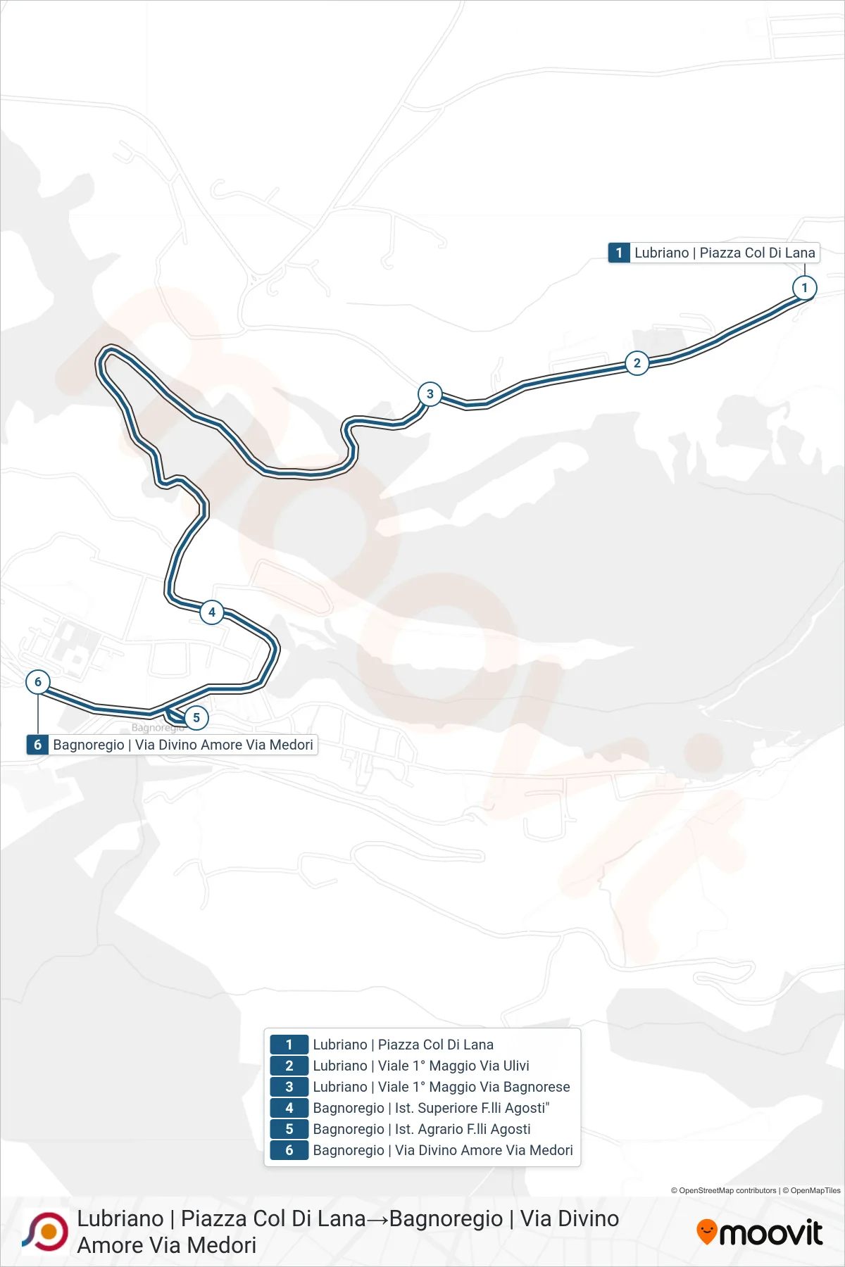 Linea COTRAL bus (Lubriano | Piazza Col Di Lana→Bagnoregio | Via Divino Amore Via Medori) - Percorsi e fermate sulla mappa