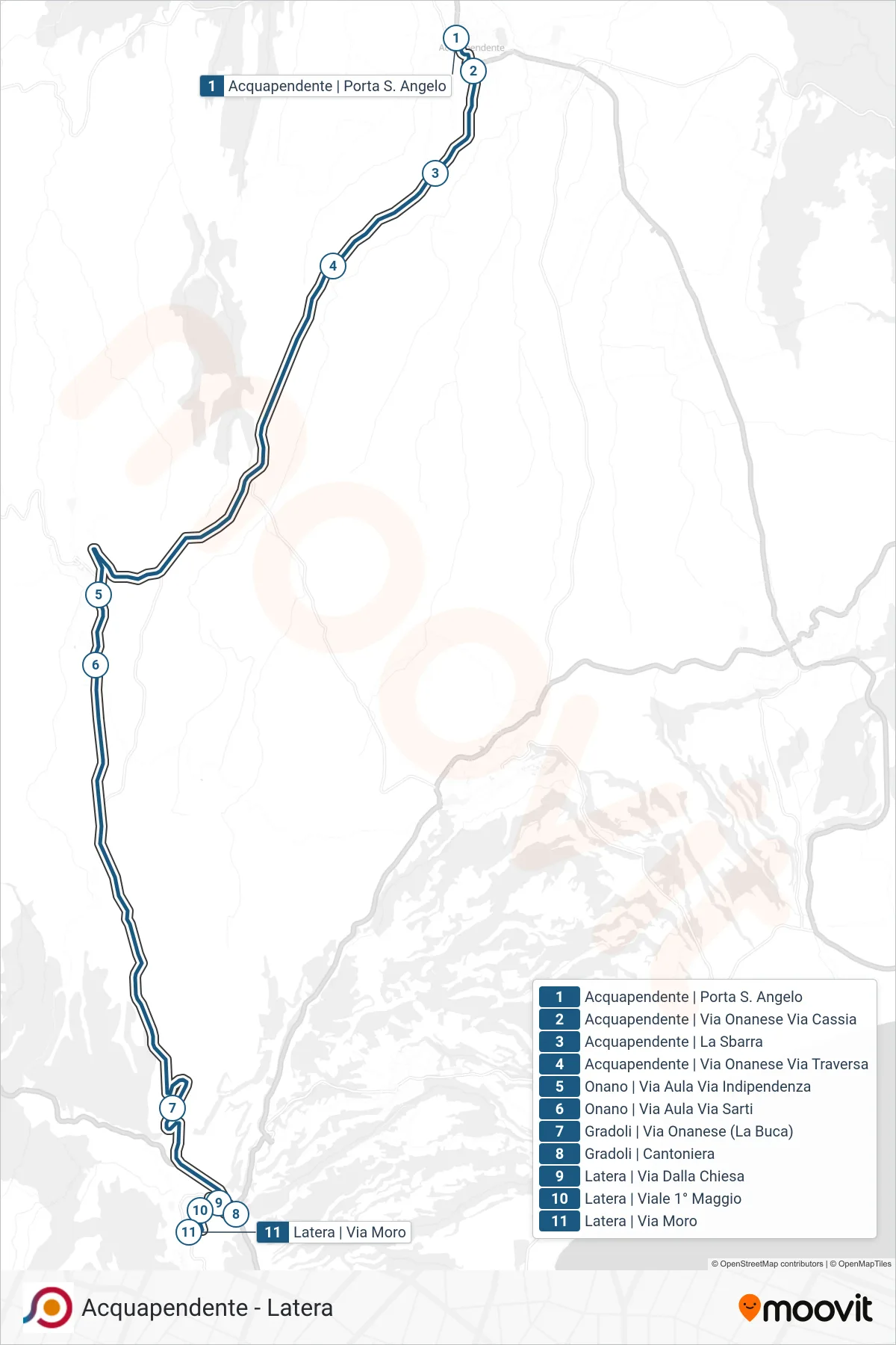 Linea COTRAL bus (Acquapendente | Porta S. Angelo→Latera | Via Moro) - Percorsi e fermate sulla mappa