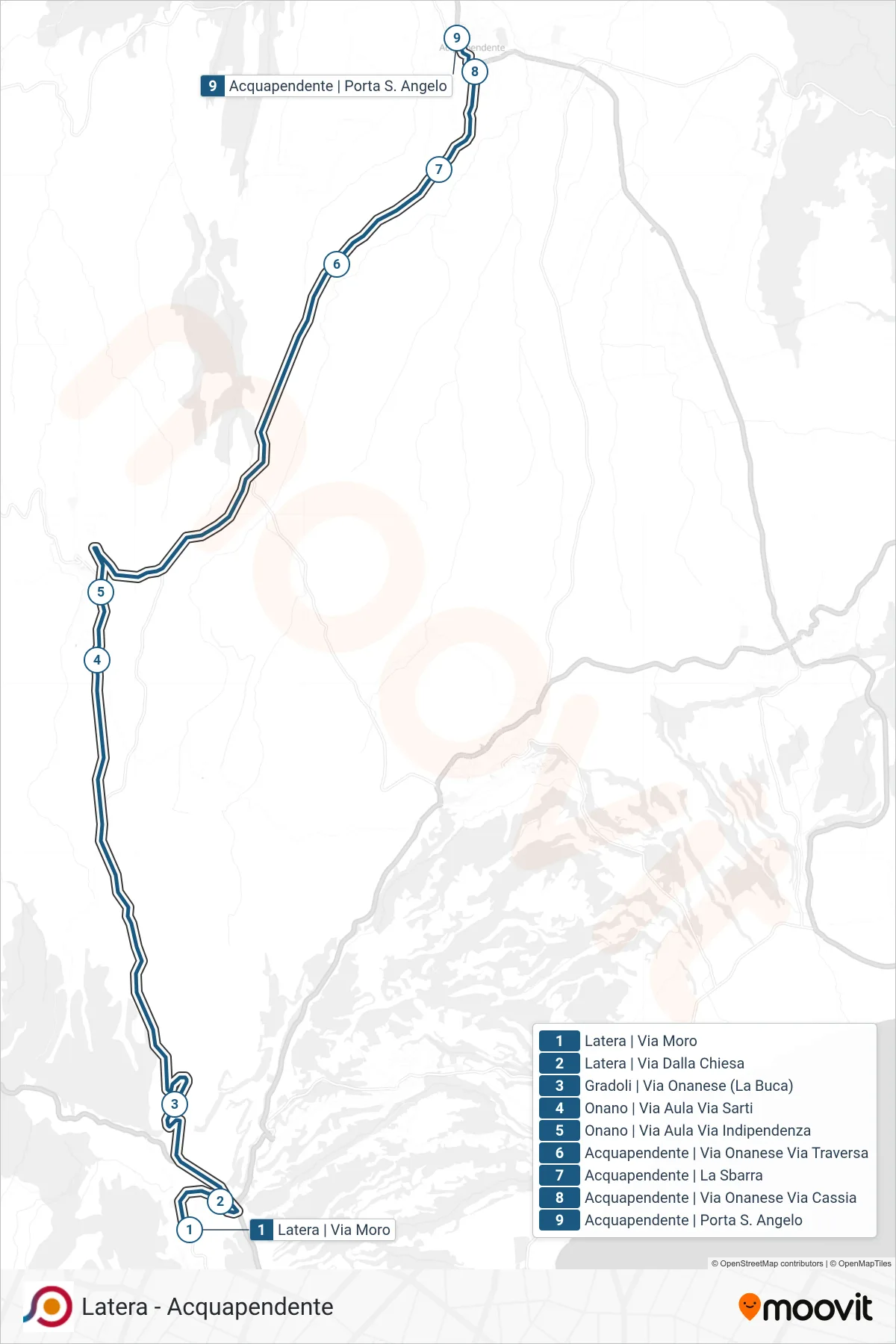 Linea COTRAL bus (Latera | Via Moro→Acquapendente | Porta S. Angelo) - Percorsi e fermate sulla mappa