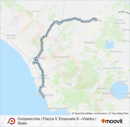 Percorso linea bus COTRAL
