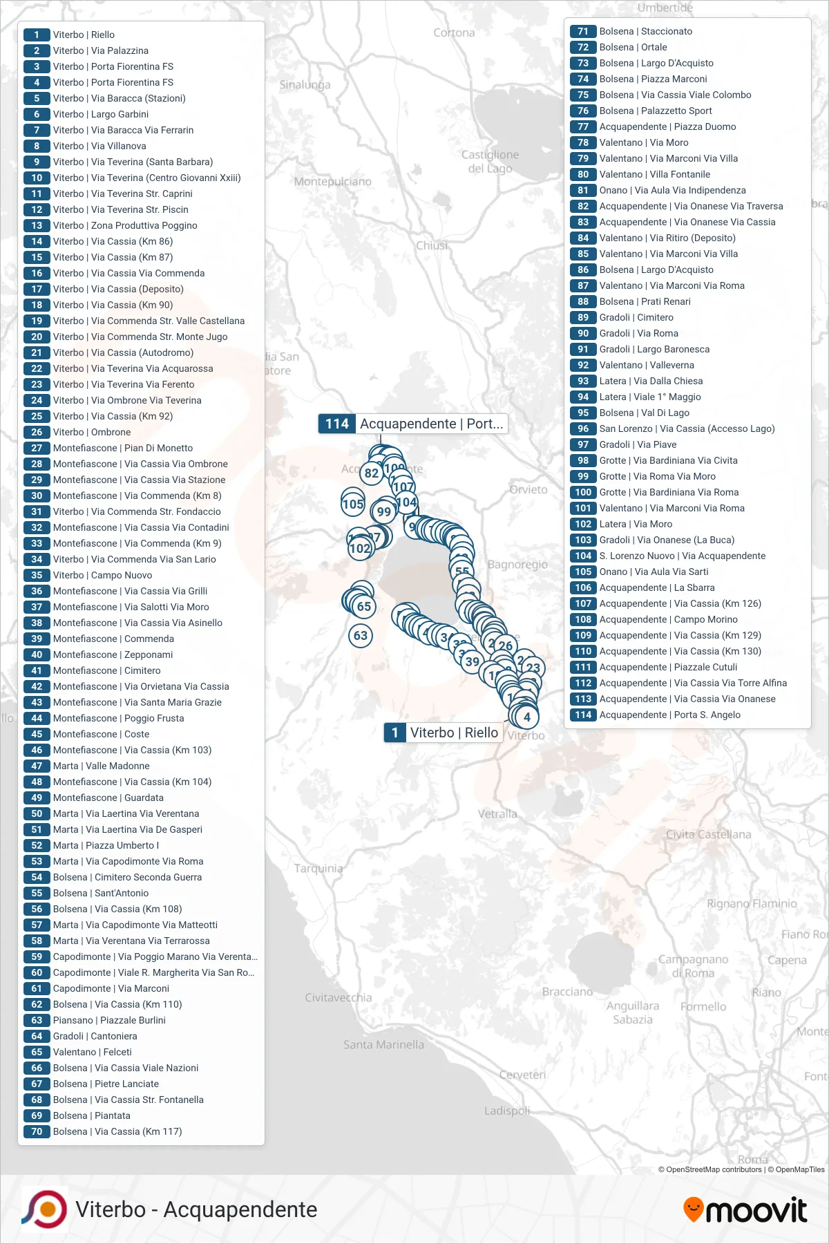 Linea COTRAL bus (Viterbo | Riello→Acquapendente | Porta S. Angelo) - Percorsi e fermate sulla mappa