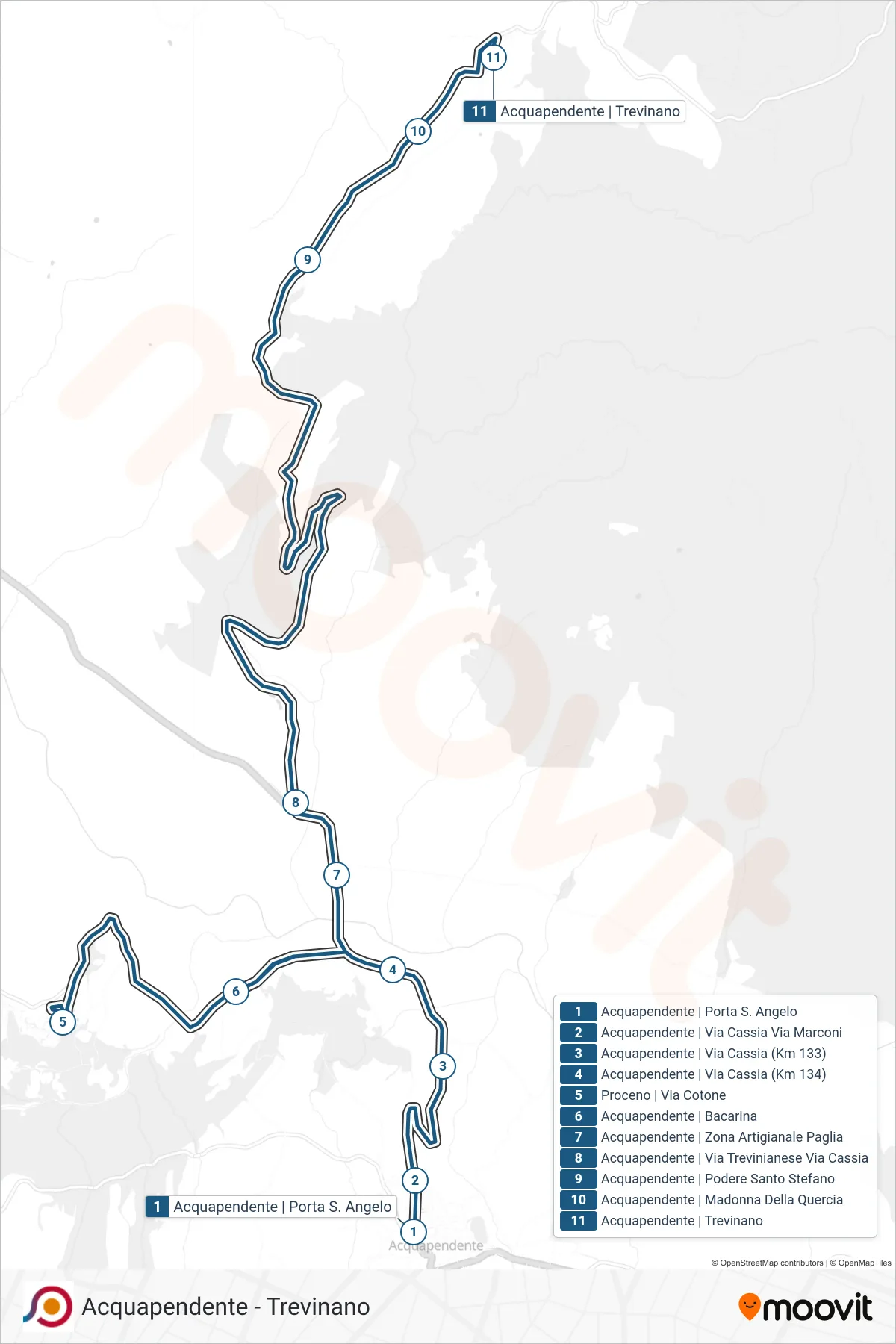 Linea COTRAL bus (Acquapendente | Porta S. Angelo→Acquapendente | Trevinano) - Percorsi e fermate sulla mappa