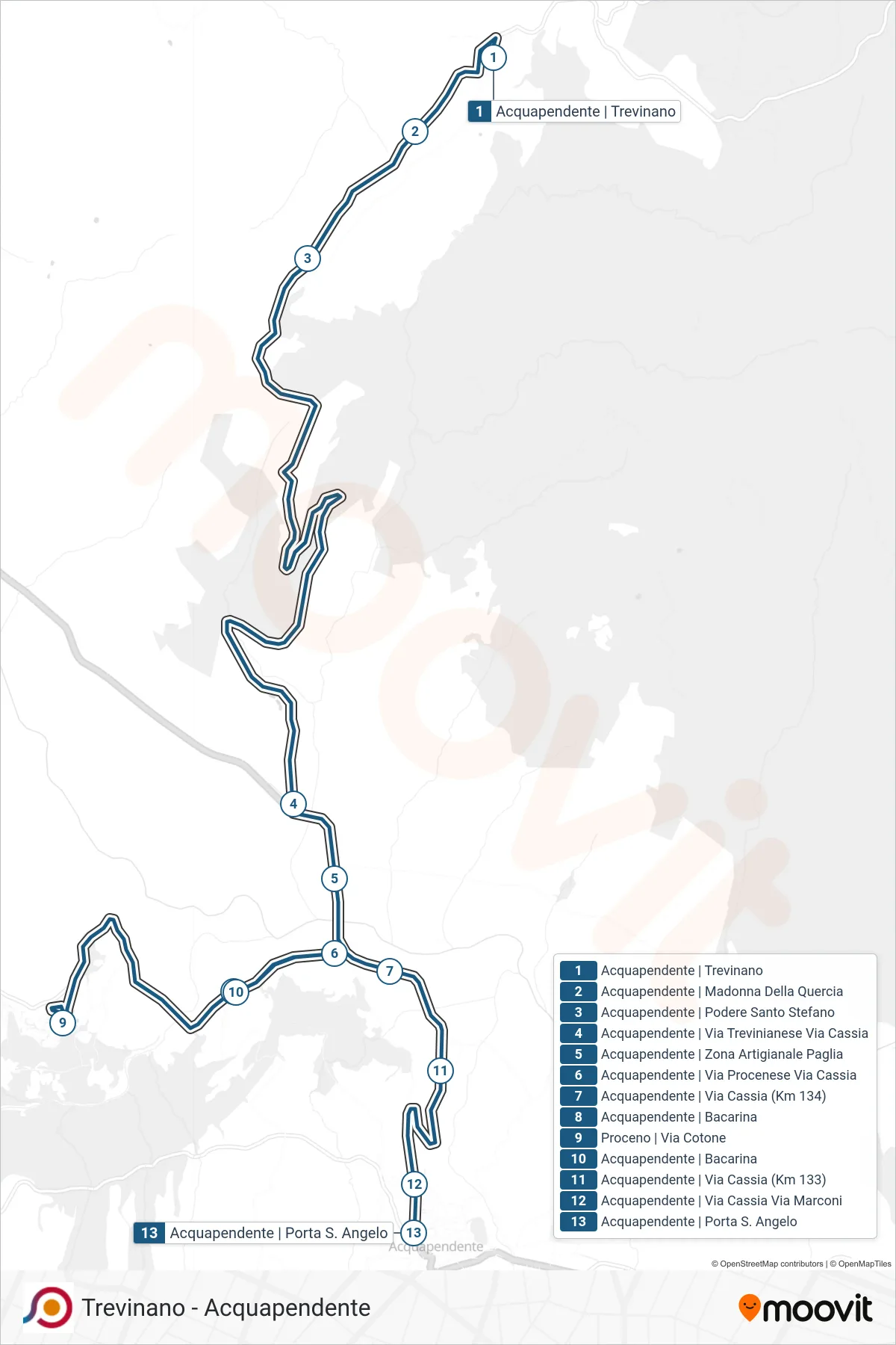 Linea COTRAL bus (Acquapendente | Trevinano→Acquapendente | Porta S. Angelo) - Percorsi e fermate sulla mappa
