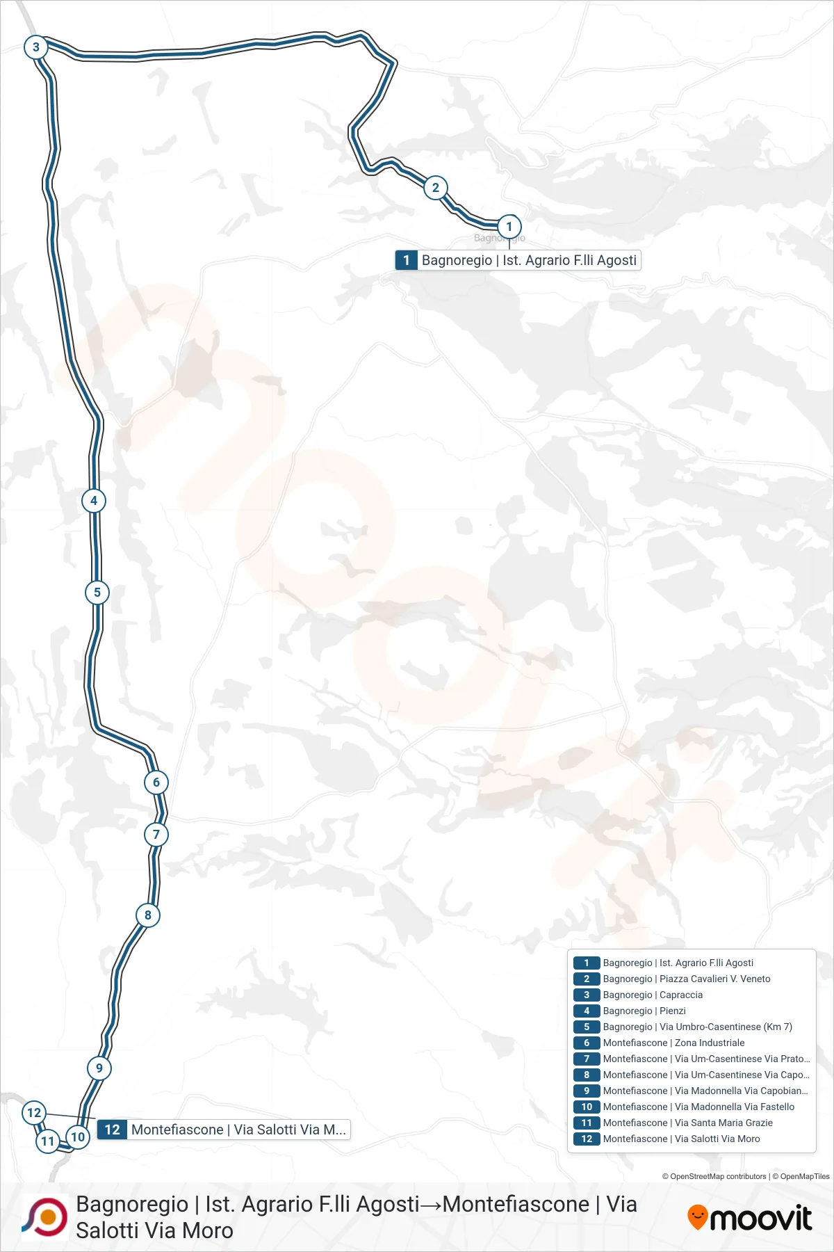 Linea COTRAL bus (Bagnoregio | Ist. Agrario F.lli Agosti→Montefiascone | Via Salotti Via Moro) - Percorsi e fermate sulla mappa