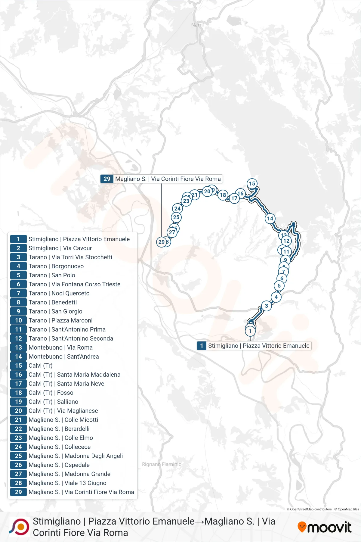 Linea COTRAL bus (Stimigliano | Piazza Vittorio Emanuele→Magliano S. | Via Corinti Fiore Via Roma) - Percorsi e fermate sulla mappa