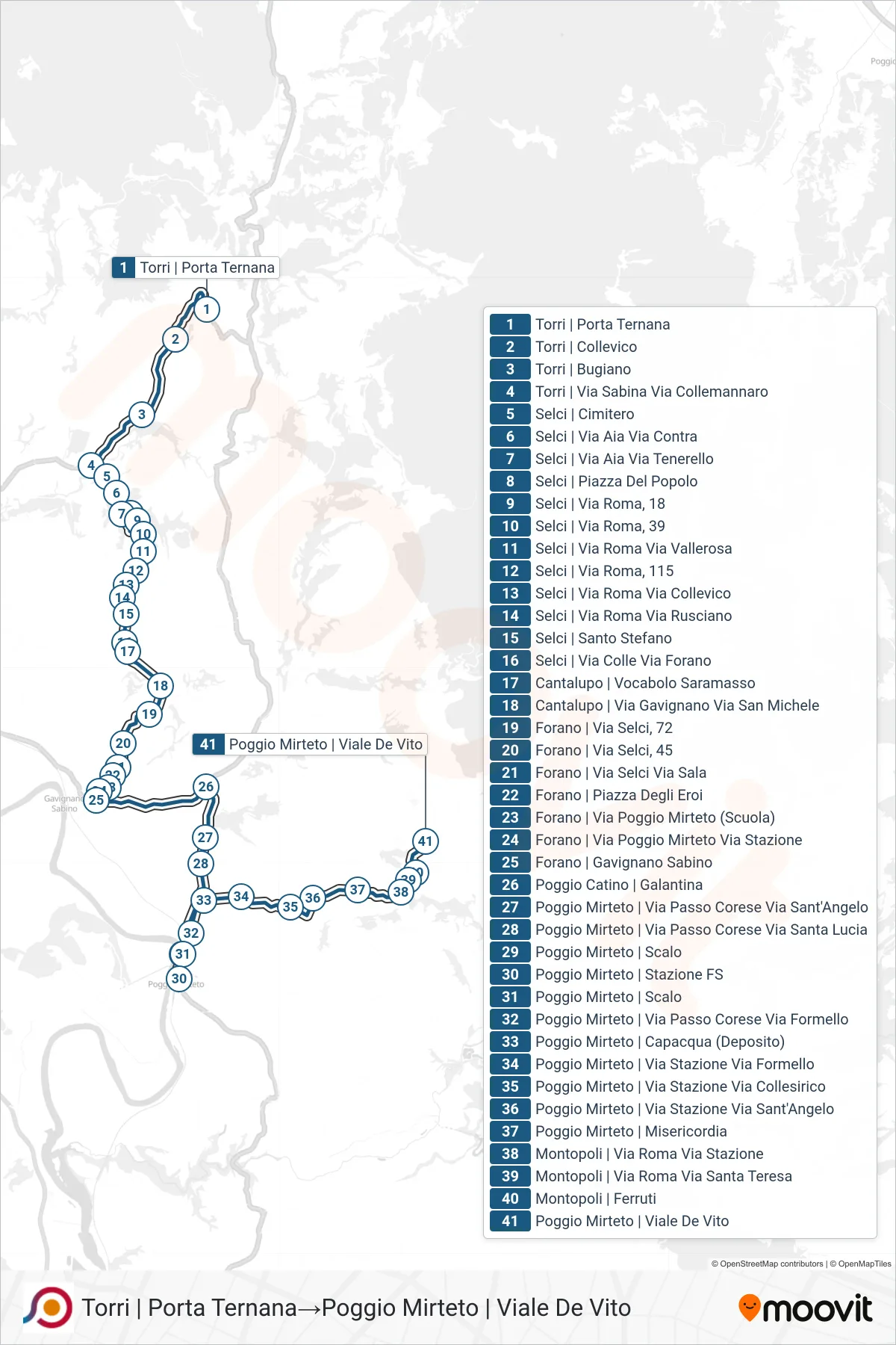 Linea COTRAL bus (Torri | Porta Ternana→Poggio Mirteto | Viale De Vito) - Percorsi e fermate sulla mappa