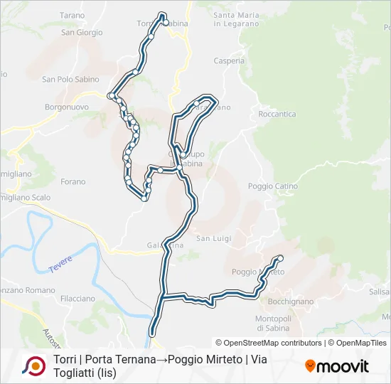 Percorso linea bus COTRAL