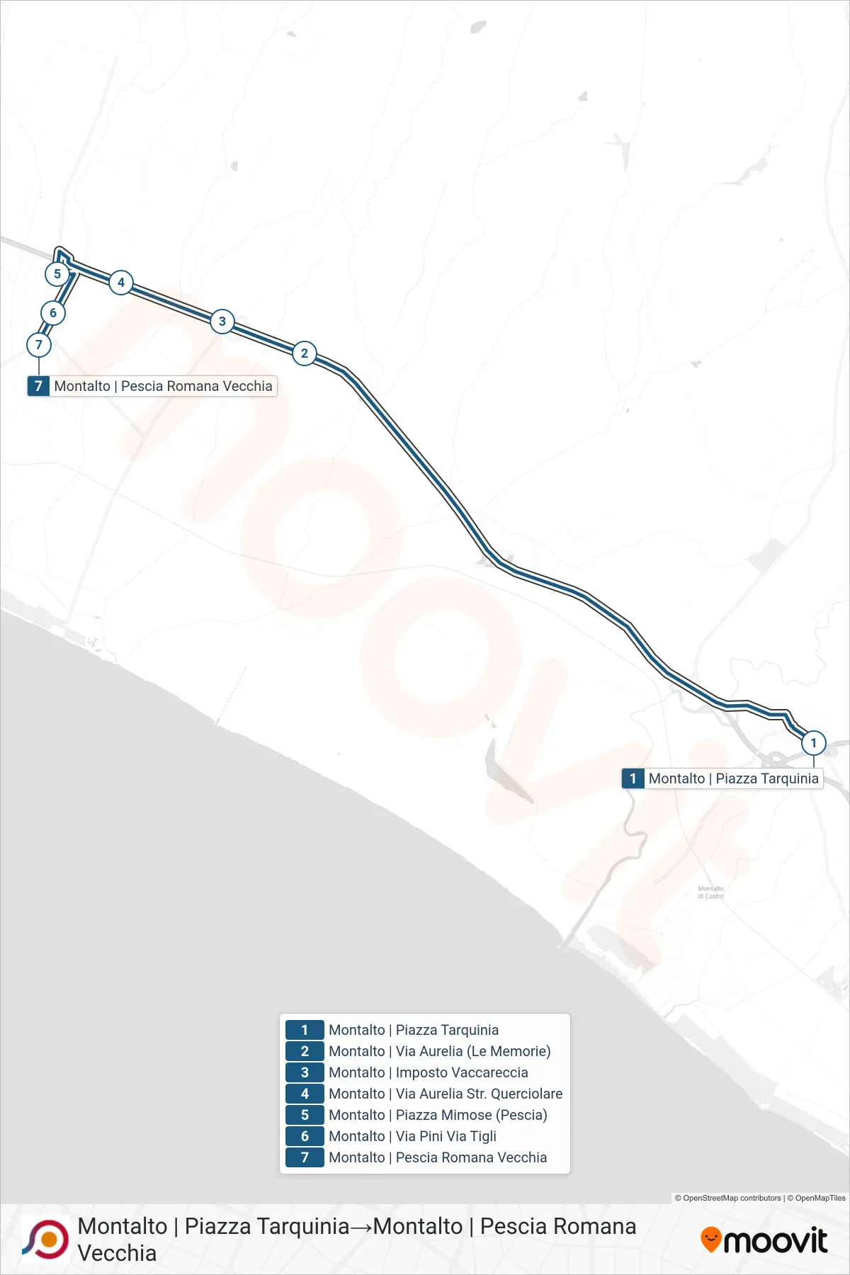 Linea COTRAL bus (Montalto | Piazza Tarquinia→Montalto | Pescia Romana Vecchia) - Percorsi e fermate sulla mappa