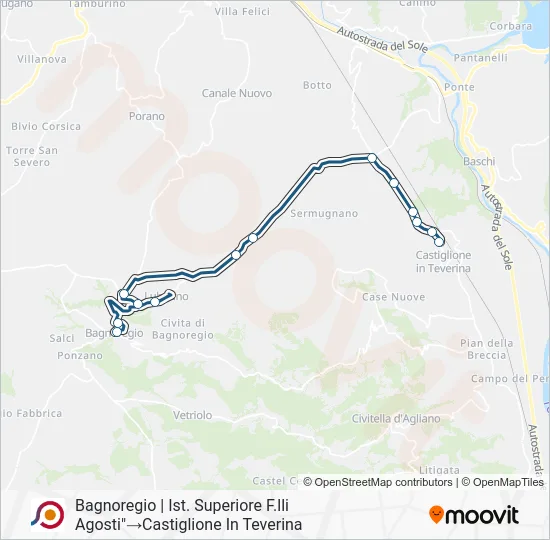 Percorso linea bus COTRAL