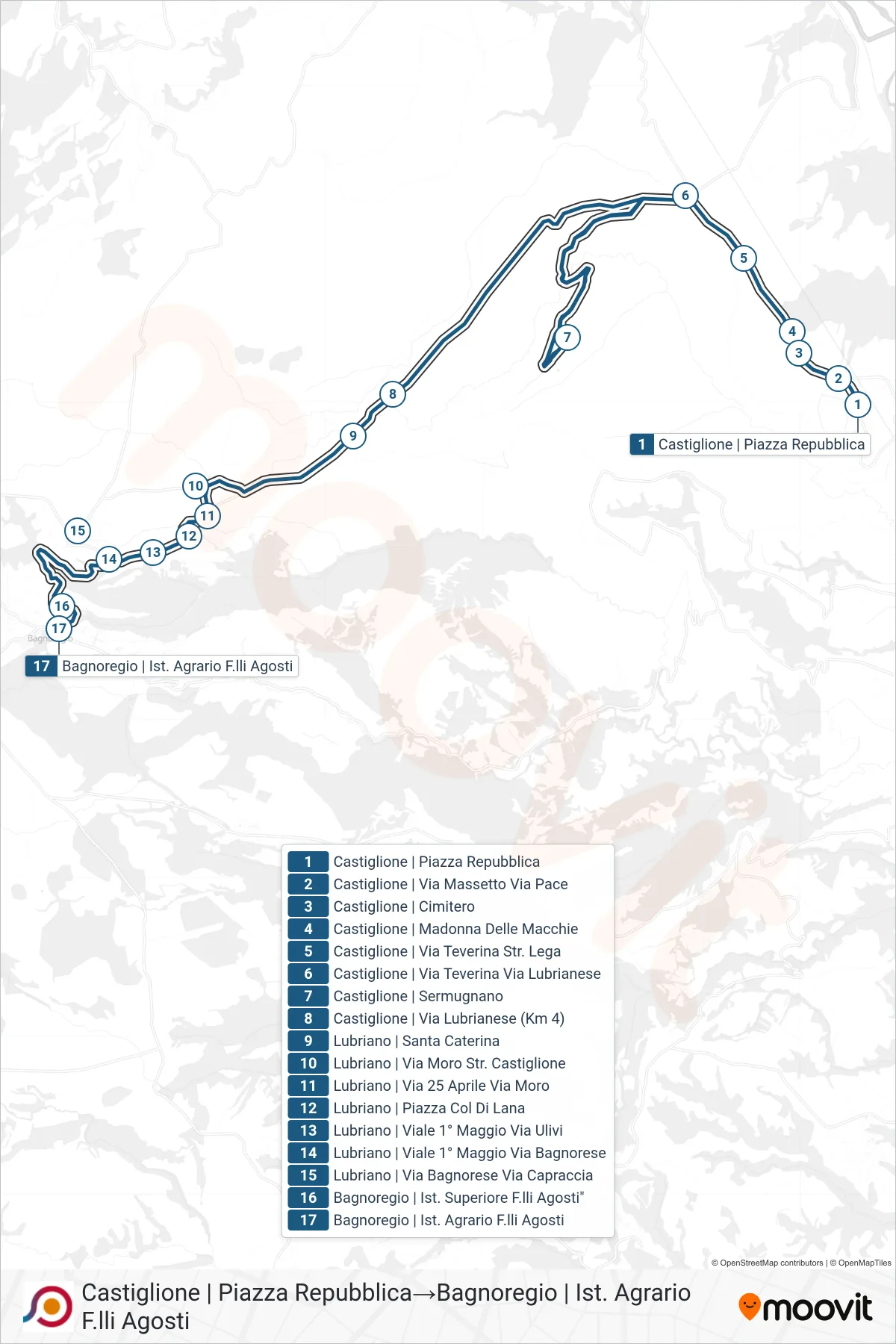 Linea COTRAL bus (Castiglione | Piazza Repubblica→Bagnoregio | Ist. Agrario F.lli Agosti) - Percorsi e fermate sulla mappa