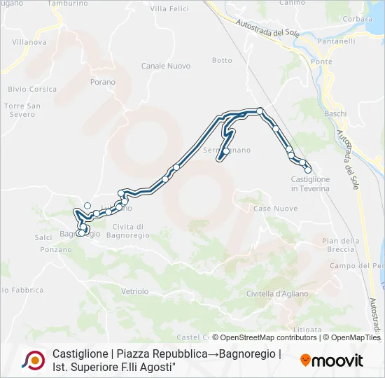 Percorso linea bus COTRAL