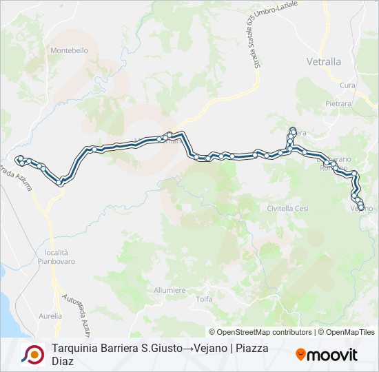 Percorso linea bus COTRAL