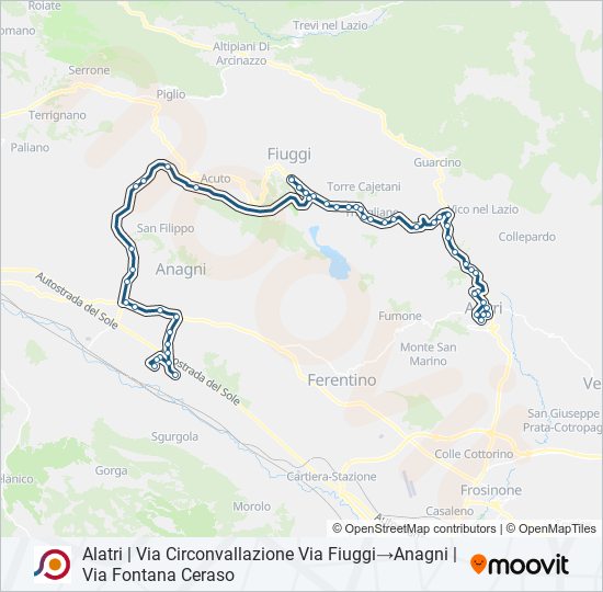 Percorso linea bus COTRAL