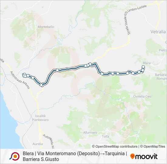 Percorso linea bus COTRAL