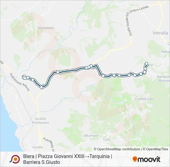 Percorso linea bus COTRAL