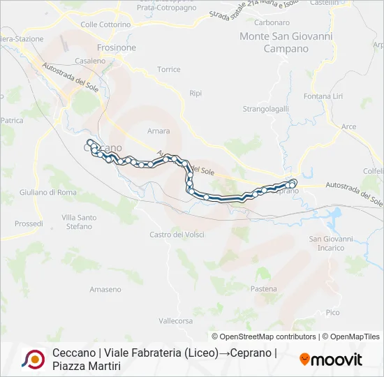 Percorso linea bus COTRAL